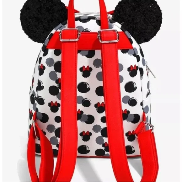 Loungefly Disney Minnie Mouse Glitter Ears Mini Backpack Head Pattern Bow Bag - Picture 2 of 4